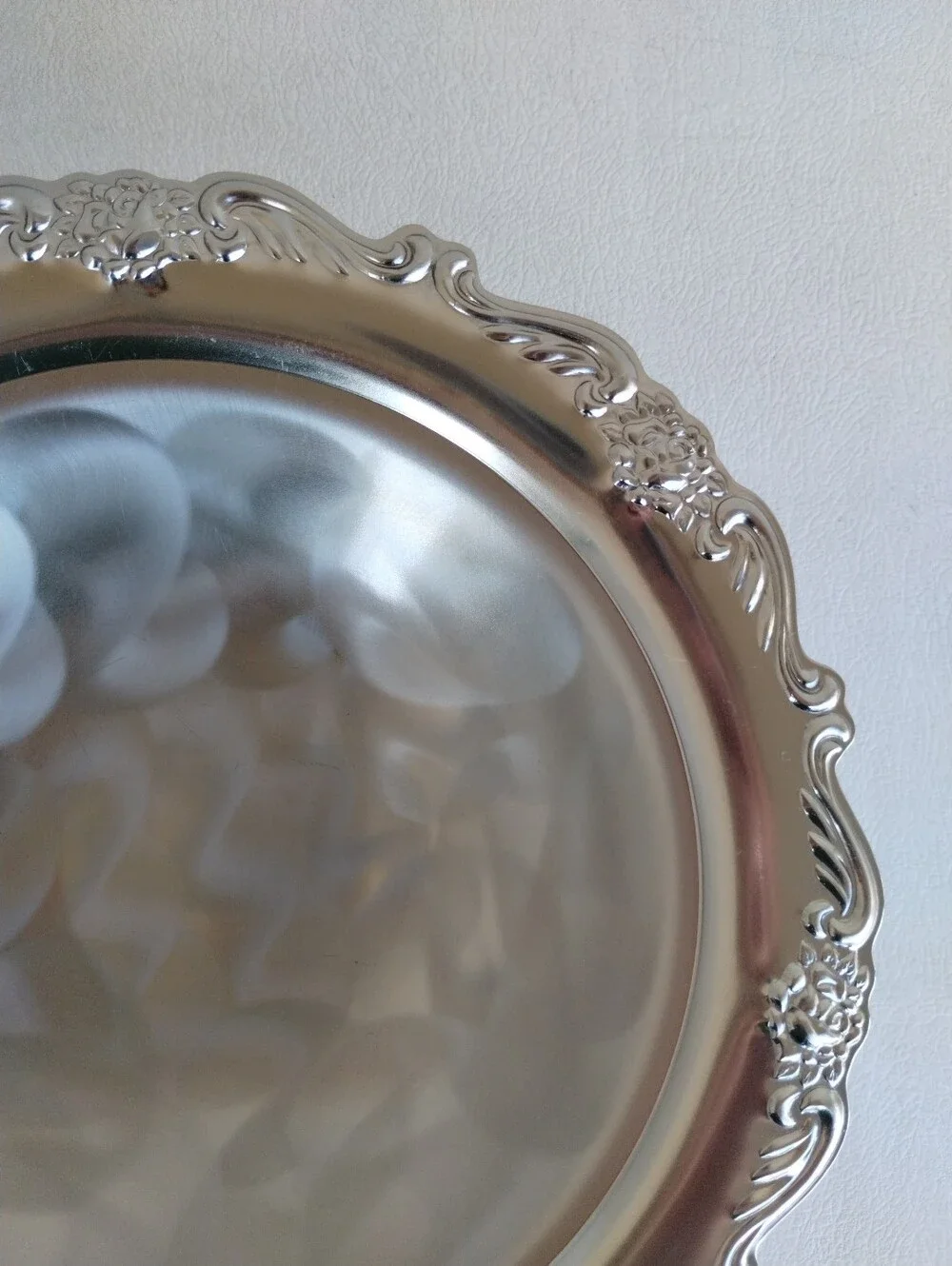 Vintage Martian Japan Stainless Steel Serving Bowl Baroque Floral Scalloped Dish